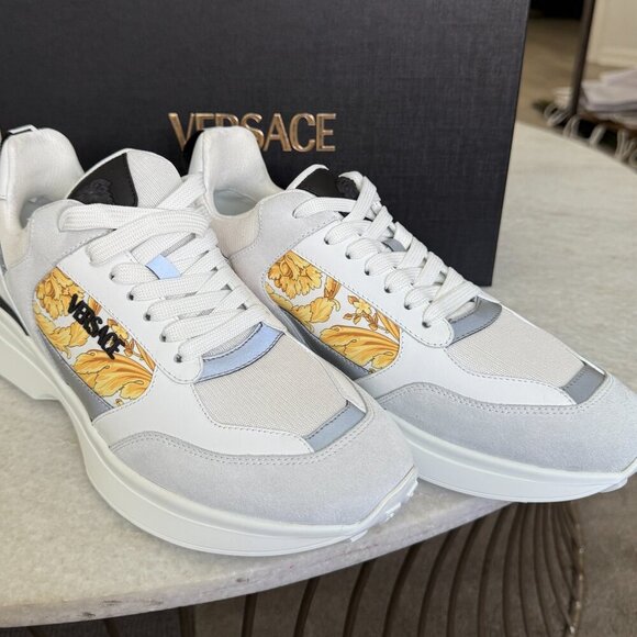VERSACE 1011942 Barocco White Leather Sneakers, Size 44‎ main image 4